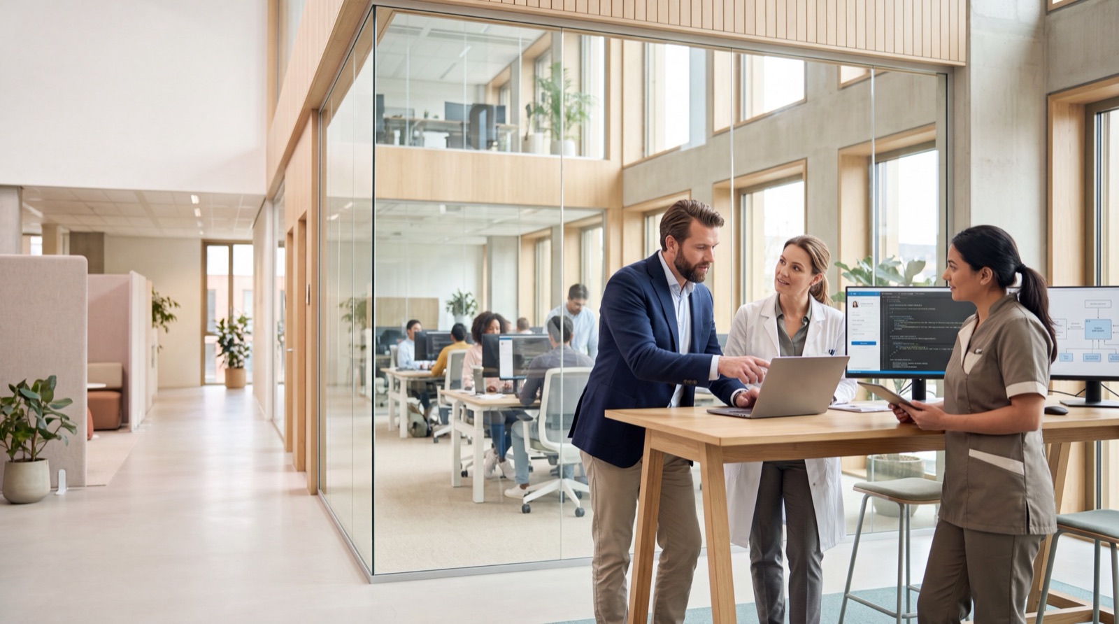 Adviseur van Be Better bespreekt een digitale zorgoplossing met zorgprofessionals